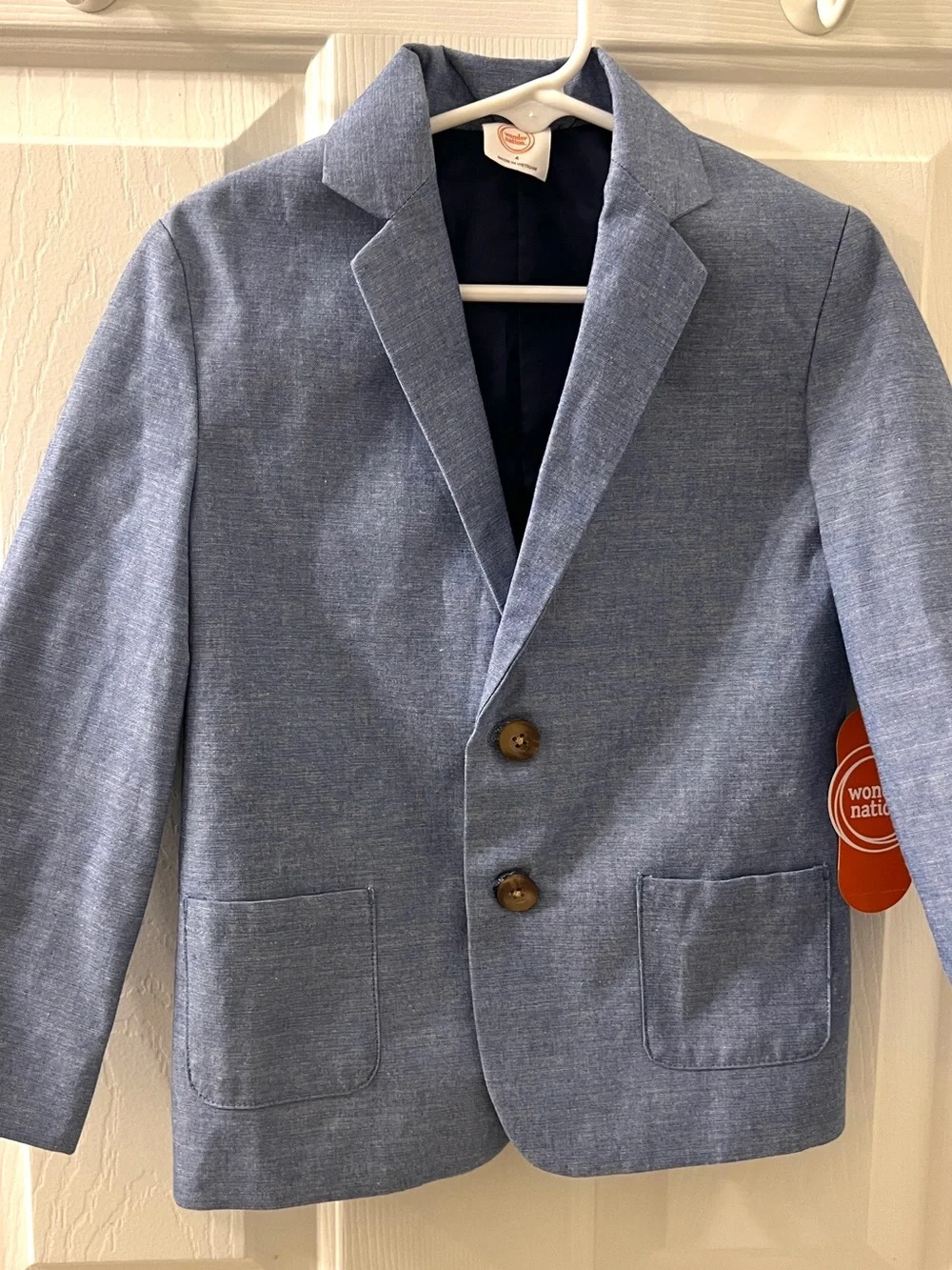 Wonder Nation Boys Blue Chambray Cotton Blend Blazer Jacket Sz 4 New w/tag